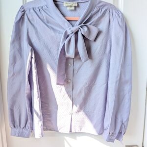 Vintage Lavender Blouse with Bow Accent